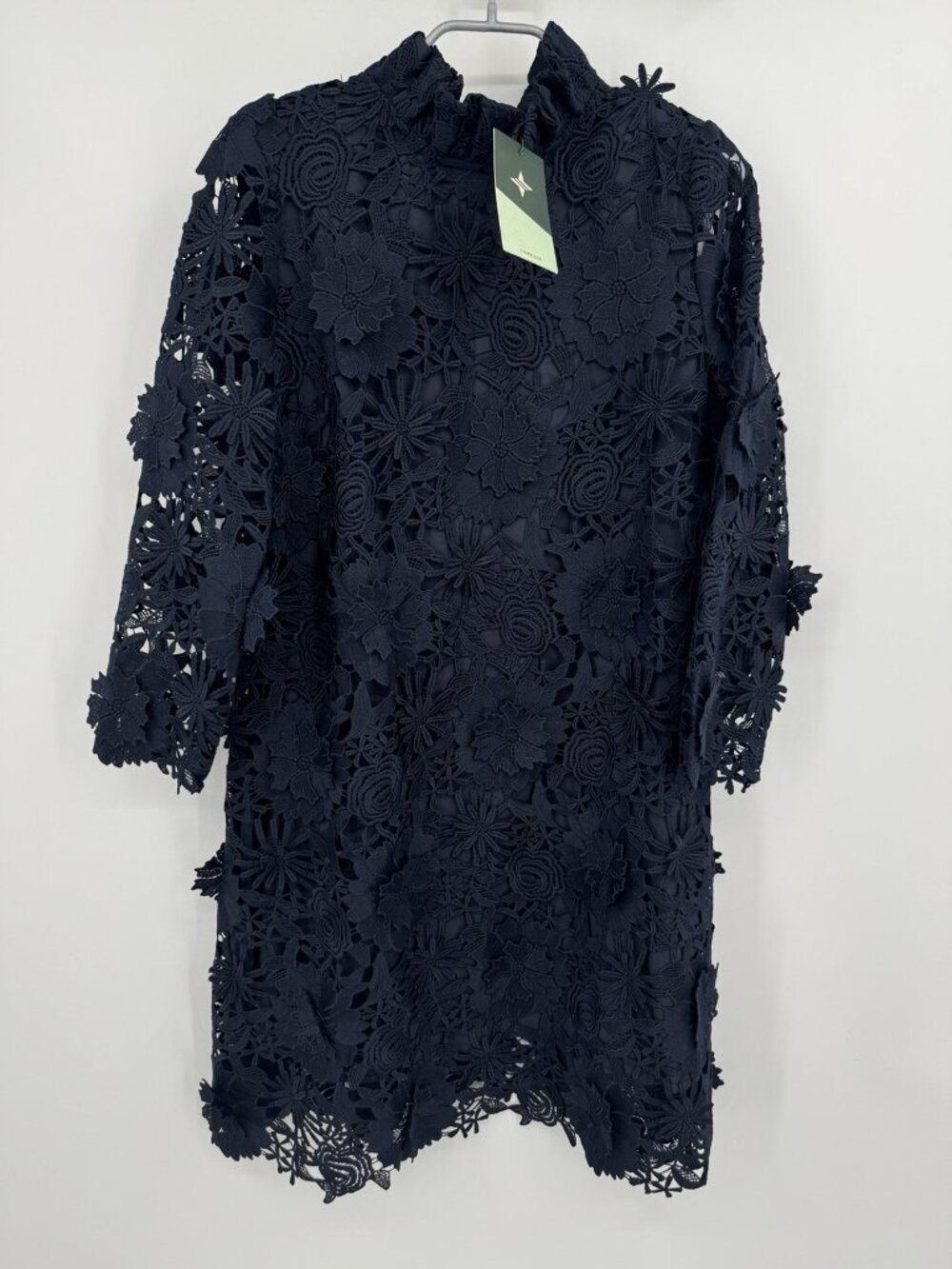 Tuckernuck Navy Guipure Lace Daphne Dress size S Small Ruffle Collar Bow Party